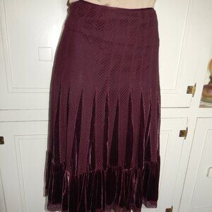 Free People Burgundy velve panels lace ruffled size 8 lined skirt